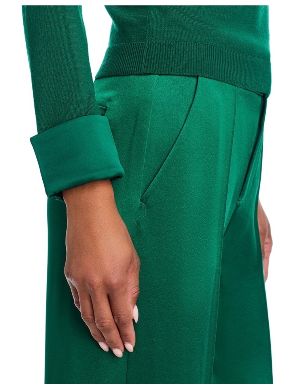 Alice and Olivia Emerald Green Long-Sleeve Sweater with Collar - Picture 3 of 4